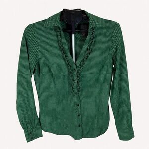 New York & Co. Green Plaid Gingham Button Up Blouse Sz M Coquette Holiday Pics